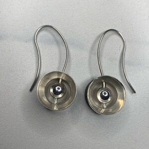Artisan sterling silver unmarked modern‎ kinetic drop earrings 925
